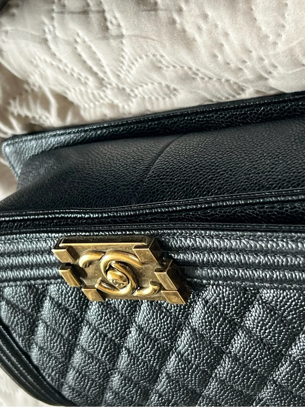 CHANEL Black Quilted Boy Bag with Gold-Tone Hardware